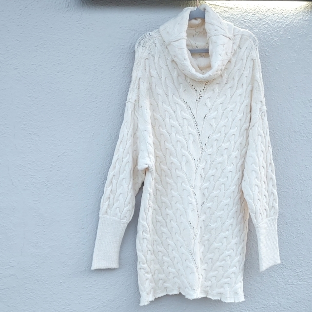 Free People Oversized Cream Cable Knit Sweater Dress